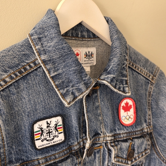 Hudson's Bay Company XS Vintage Y2K Olympics Patchwork Collectible Jean Jacket - Picture 8 of 14
